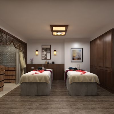 SPA会所，桑拿，按摩床，木桶