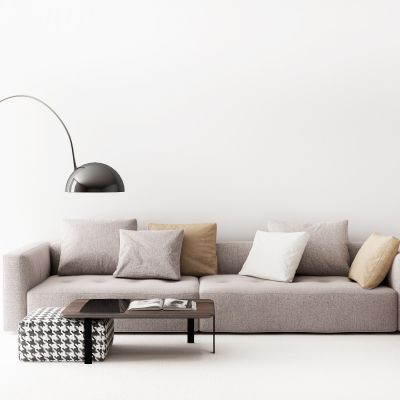 现代双人沙发茶几摆件落地灯组合