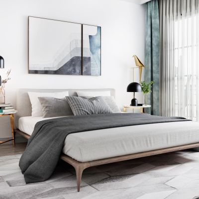 北欧双人床圆几摆件组合