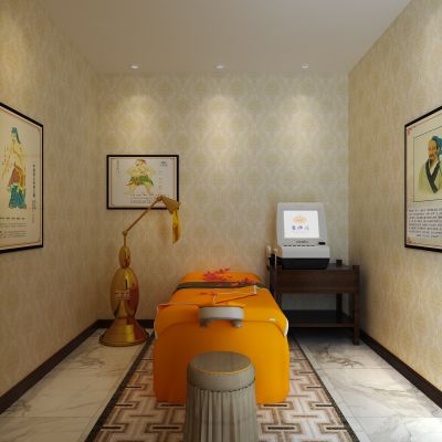 SPA会所，桑拿，按摩床，壁画
