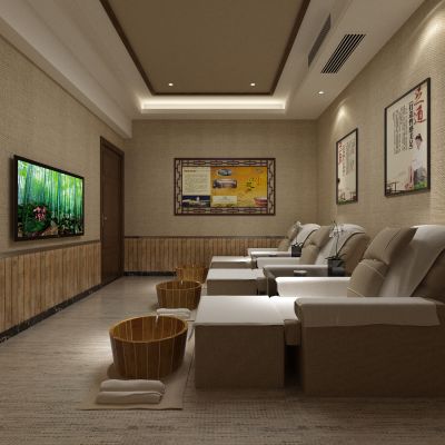 SPA会所，桑拿，按摩床，洗脚盆，电视机 