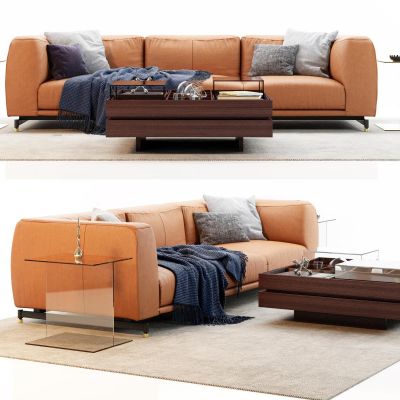 北欧布艺多人沙发茶几组合