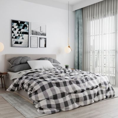 北欧双人床圆几吊灯摆件组合