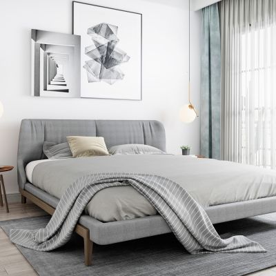 北欧床具挂画吊灯圆几摆件组合