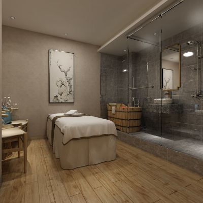 SPA会所，桑拿，按摩床，洗手台