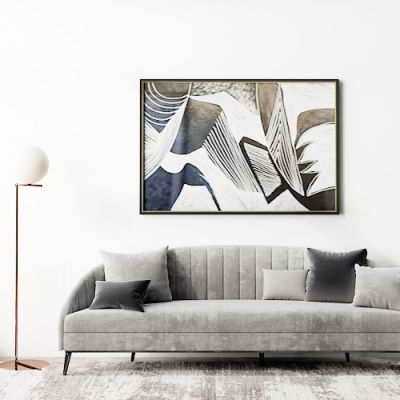 后现代多人沙发圆几落地灯组合