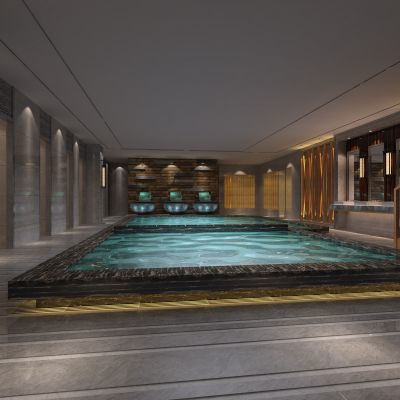 游泳馆，游泳池，喷泉