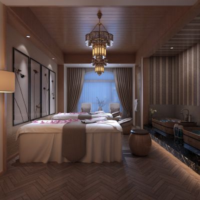 SPA会所，桑拿，按摩床，洗手台