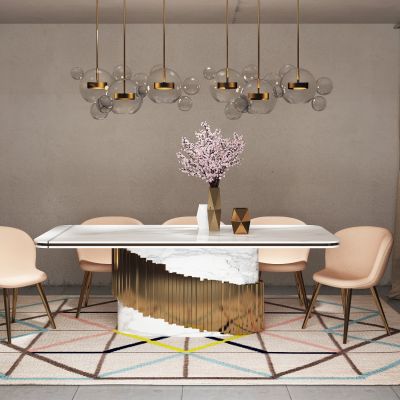 现代轻奢条形大理石餐桌椅