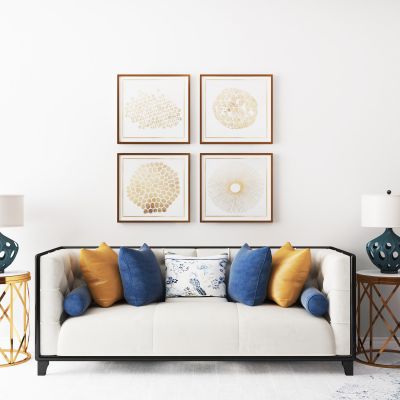 后现代多人沙发圆几台灯组合