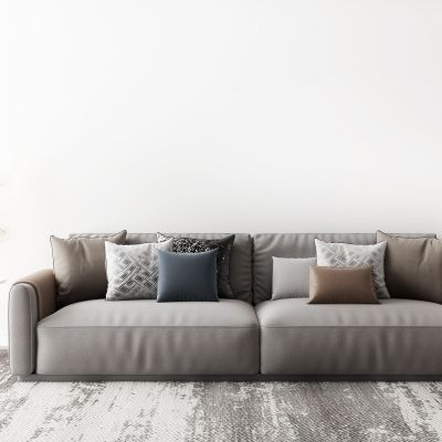 现代布艺多人沙发吊灯圆几组合