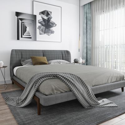 北欧双人床吊灯圆几挂画组合