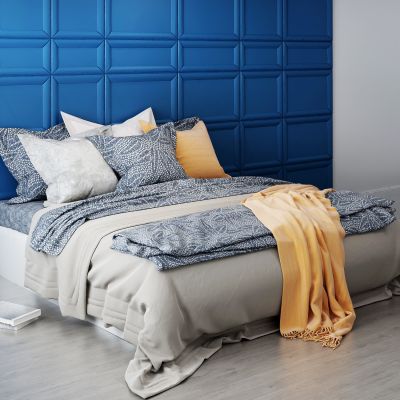 现代双人床书籍组合