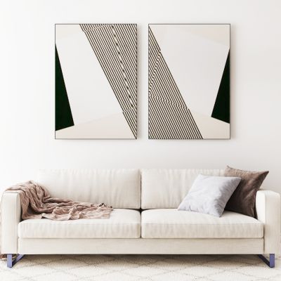 现代布艺双人沙发挂画组合