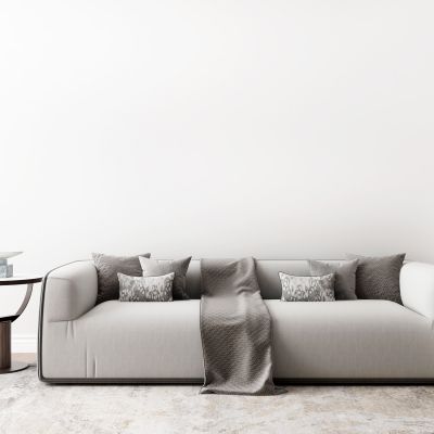 现代布艺多人沙发圆几组合