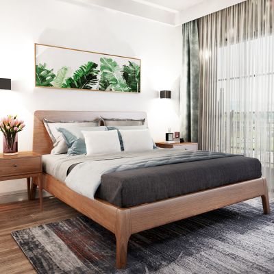 北欧实木床具床头柜壁灯组合