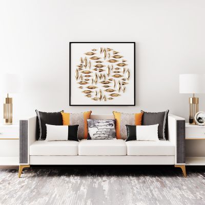 现代多人沙发圆几台灯摆件组合