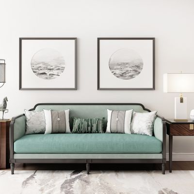 新中式多人沙发边几台灯摆件组合