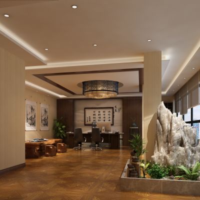 办公室，办公桌，大班台，茶桌，盆景