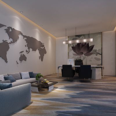 办公室，办公桌，大班台，布艺沙发