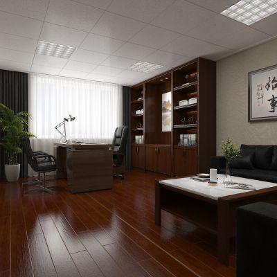办公室，办公桌，大班台，皮革沙发