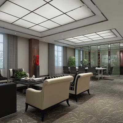 办公室，办公桌，大班台，皮革沙发