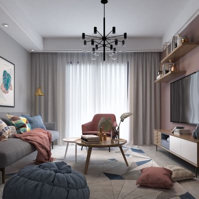 客厅，组合沙发，电视柜，电视墙