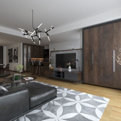 客厅，组合沙发，电视柜，电视墙，吧台