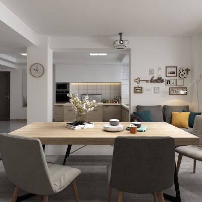 客厅，餐厅，厨房，冰箱，投影仪