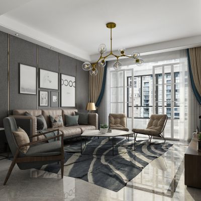 客厅，组合沙发，吊灯，电视柜