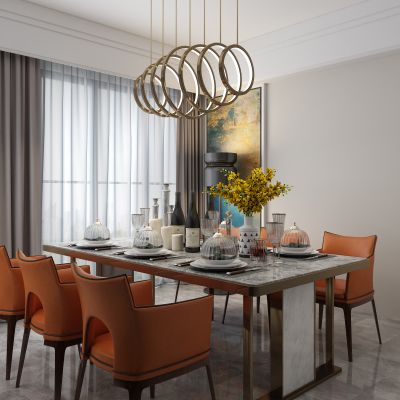 餐厅，餐桌，挂画