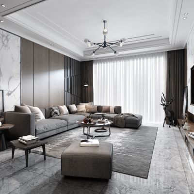 客厅，组合沙发，电视柜，电视墙，吊灯