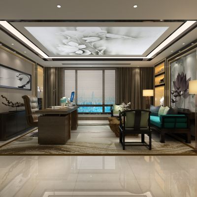 新中式办公室大班台