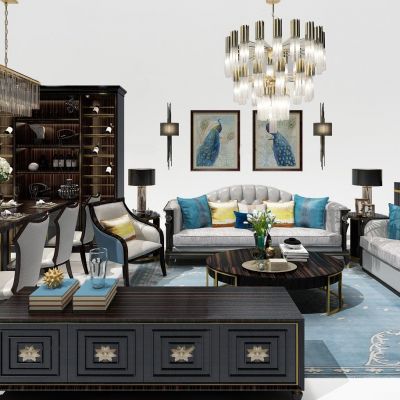 欧式布艺沙发茶几餐桌组合