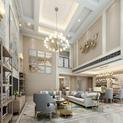 美式别墅客厅餐厅