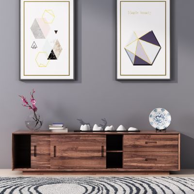 现代原木电视柜饰品