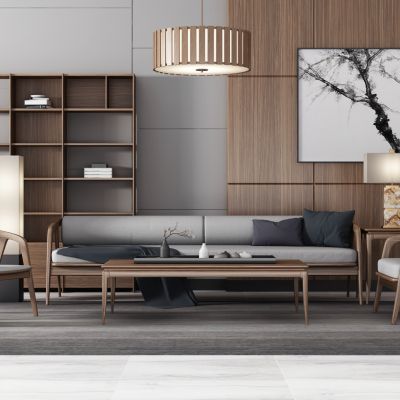 新中式沙发茶几组合