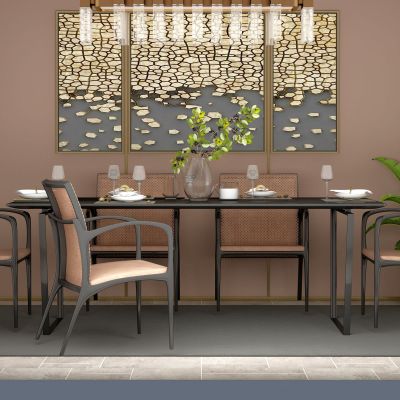 现代实木方形餐桌椅