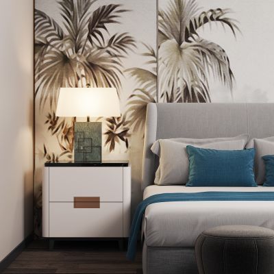 现代床头柜台灯床具组合