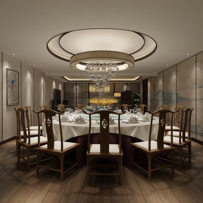 新中式餐厅包间3D模型