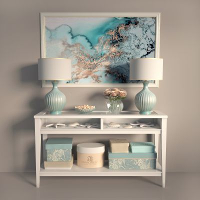 简欧田园边柜玄关柜陈设品组合