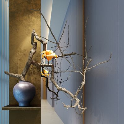 新中式玄关走廊盆景干枝摆件