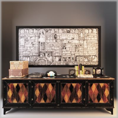 美式复古电视柜陈设品组合