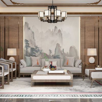 新中式布艺沙发组合