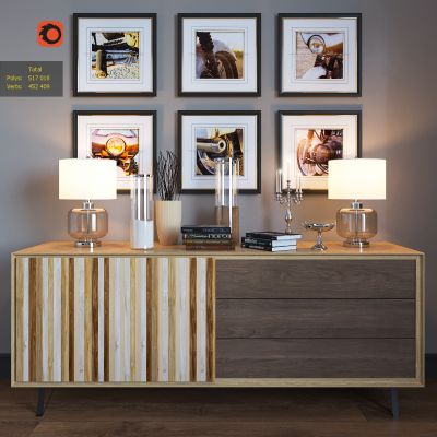 现代边柜玄关柜装饰画台灯陈设品组合