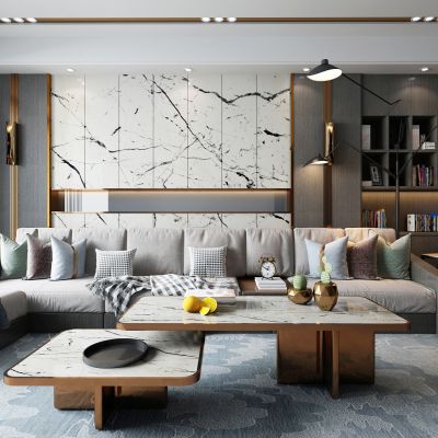 现代客厅 现代客厅 多人沙发 单人沙发 沙发凳 茶几 角几 书柜 