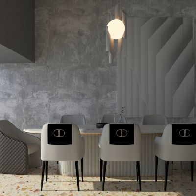 现代皮革餐桌椅组合