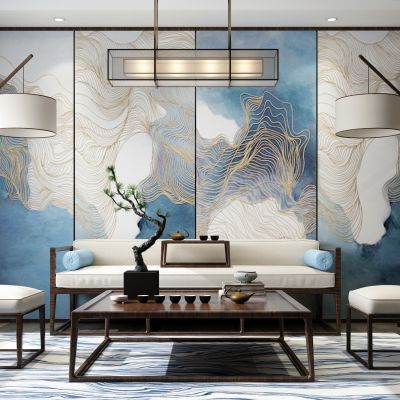 新中式沙发茶几组合