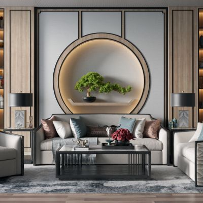 新中式沙发茶几组合