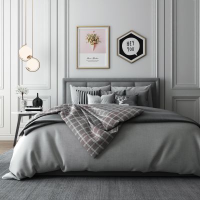 北欧双人床床头柜组合